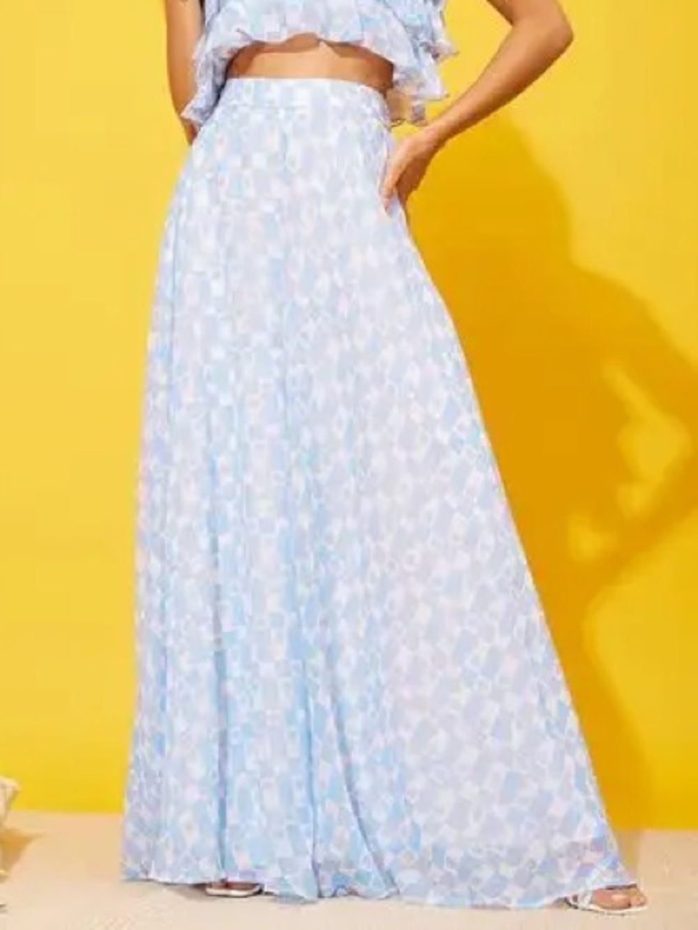 Light Blue Printed Maxi Skirt - Women Pants & Jumpsuits